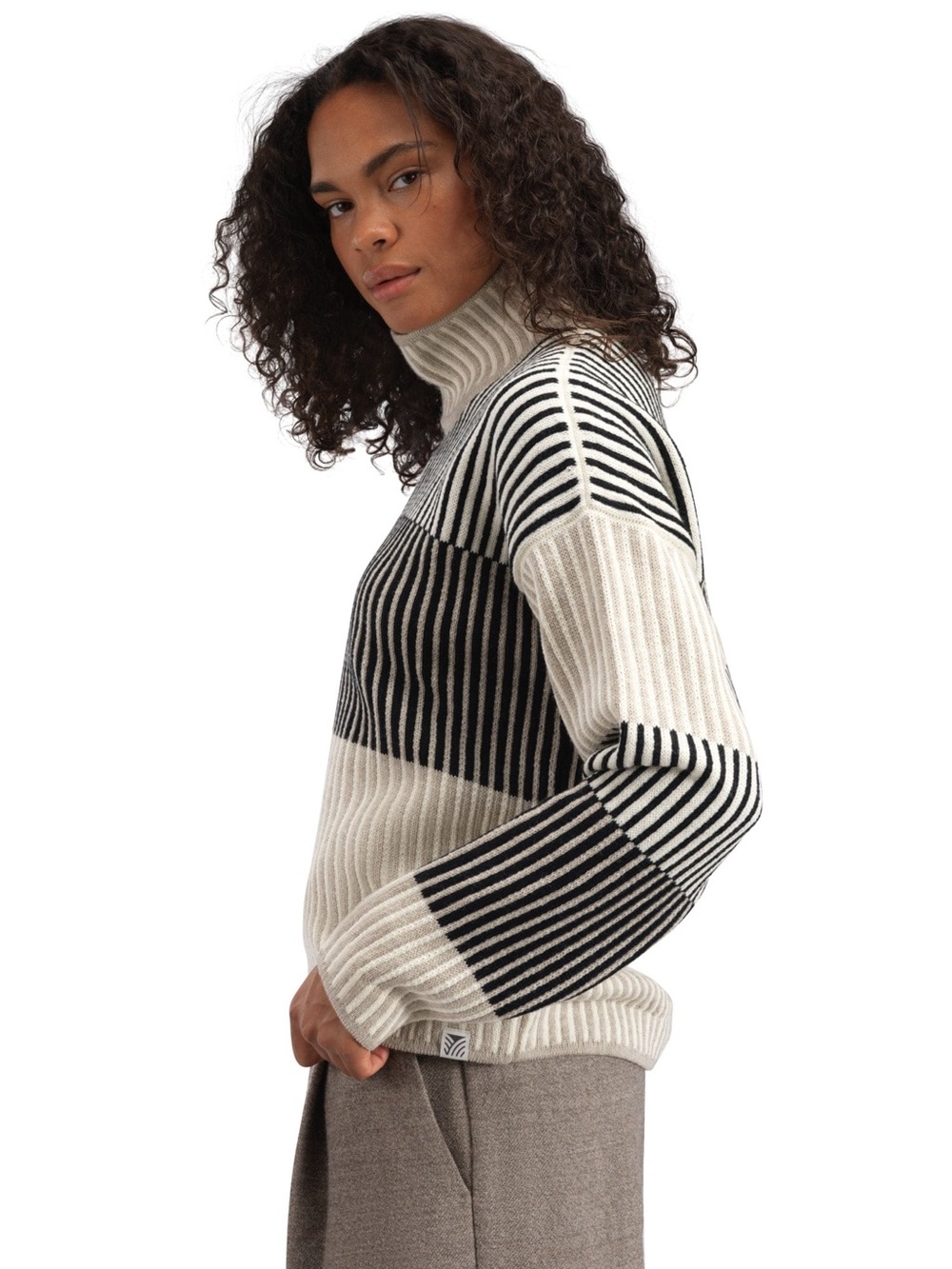 Striped Turtleneck Sweater in Cream and Black